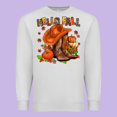 Hello Fall Pumpkins  Cowgirl  And Roses Premium Sweatshirt Designed By Adodesignshop