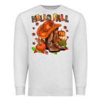 Oatmeal Heather hello fall pumpkins  cowgirl  and roses Premium Sweatshirt - AdoDesignShop