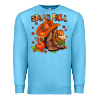 Ocean Blue hello fall pumpkins  cowgirl  and roses Premium Sweatshirt - AdoDesignShop
