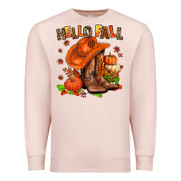 Pale Pink hello fall pumpkins  cowgirl  and roses Premium Sweatshirt - AdoDesignShop