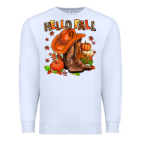 White hello fall pumpkins  cowgirl  and roses Premium Sweatshirt - AdoDesignShop