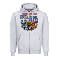 Heather Grey home of the free because of the brave sunflower bi Zipper Hoodie - texasbilliewilder