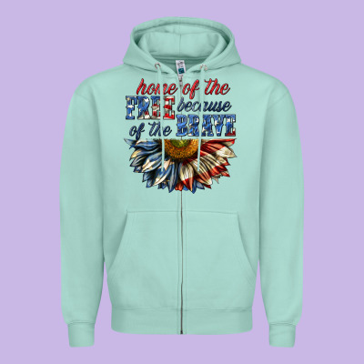 Zipper Hoodie home of the free because of the brave sunflower bi