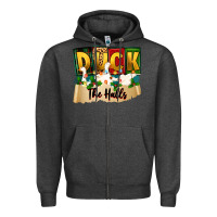 Charcoal Heather christmas duck the halls Zipper Hoodie - Zillion Design Studio
