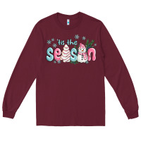 Burgundy tis the season snowman and christmas cake Long Sleeve Tee - MaliasSmallBusiness