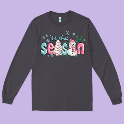 Long Sleeve Tee tis the season snowman and christmas cake
