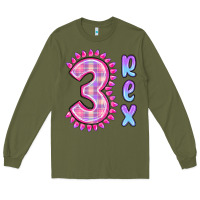 Army Green 3 rex pink dinosaur Long Sleeve Tee - MaliasSmallBusiness