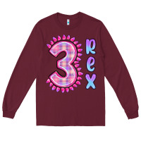 Burgundy 3 rex pink dinosaur Long Sleeve Tee - MaliasSmallBusiness