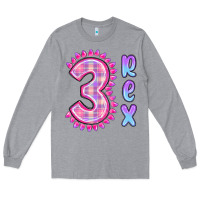 Heather Grey 3 rex pink dinosaur Long Sleeve Tee - MaliasSmallBusiness
