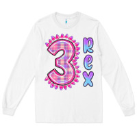 White 3 rex pink dinosaur Long Sleeve Tee - MaliasSmallBusiness