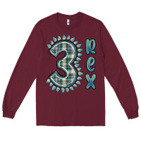 Burgundy 3 rex green dinosaur Long Sleeve Tee - MaliasSmallBusiness