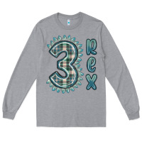 Heather Grey 3 rex green dinosaur Long Sleeve Tee - MaliasSmallBusiness