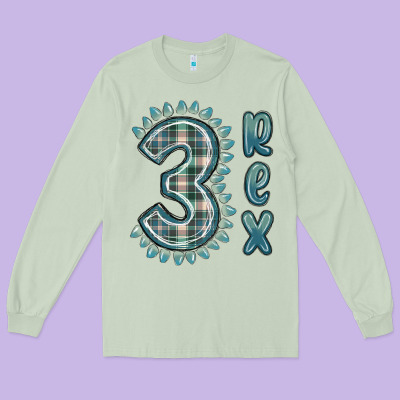 Long Sleeve Tee 3 rex green dinosaur