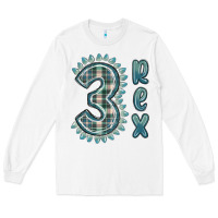 White 3 rex green dinosaur Long Sleeve Tee - MaliasSmallBusiness