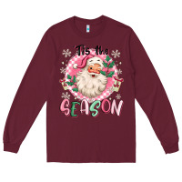 Burgundy pink santa 'tis the season Long Sleeve Tee - MaliasSmallBusiness