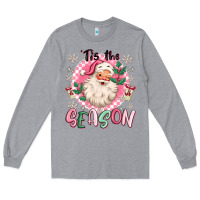 Heather Grey pink santa 'tis the season Long Sleeve Tee - MaliasSmallBusiness