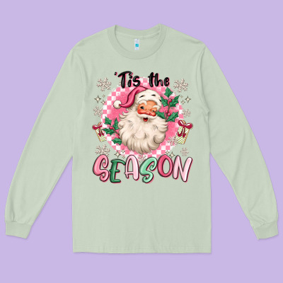 Long Sleeve Tee pink santa 'tis the season