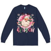 Navy pink santa 'tis the season Long Sleeve Tee - MaliasSmallBusiness