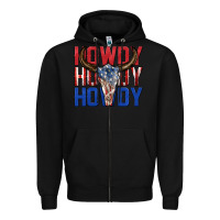 Black howdy howdy howdy 4th of july bull skull billie wi Zipper Hoodie - texasbilliewilder