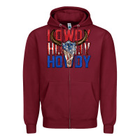 Burgundy howdy howdy howdy 4th of july bull skull billie wi Zipper Hoodie - texasbilliewilder