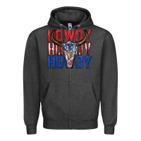 Charcoal Heather howdy howdy howdy 4th of july bull skull billie wi Zipper Hoodie - texasbilliewilder
