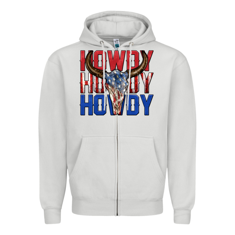 Howdy Howdy Howdy 4th Of July Bull Skull Billie Wi Zipper Hoodie by texasbilliewilder | Teevron