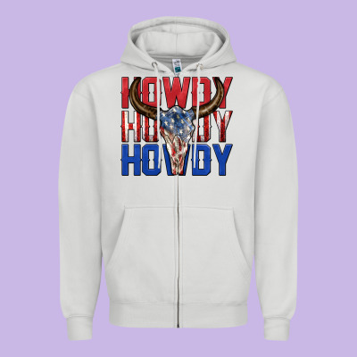 Zipper Hoodie howdy howdy howdy 4th of july bull skull billie wi