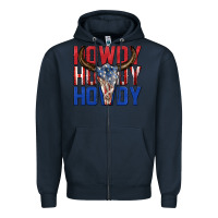 Navy howdy howdy howdy 4th of july bull skull billie wi Zipper Hoodie - texasbilliewilder