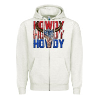 Oatmeal Heather howdy howdy howdy 4th of july bull skull billie wi Zipper Hoodie - texasbilliewilder