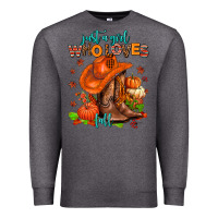Charcoal Heather jusr a girl who loves fall  cowgirl Premium Sweatshirt - AdoDesignShop