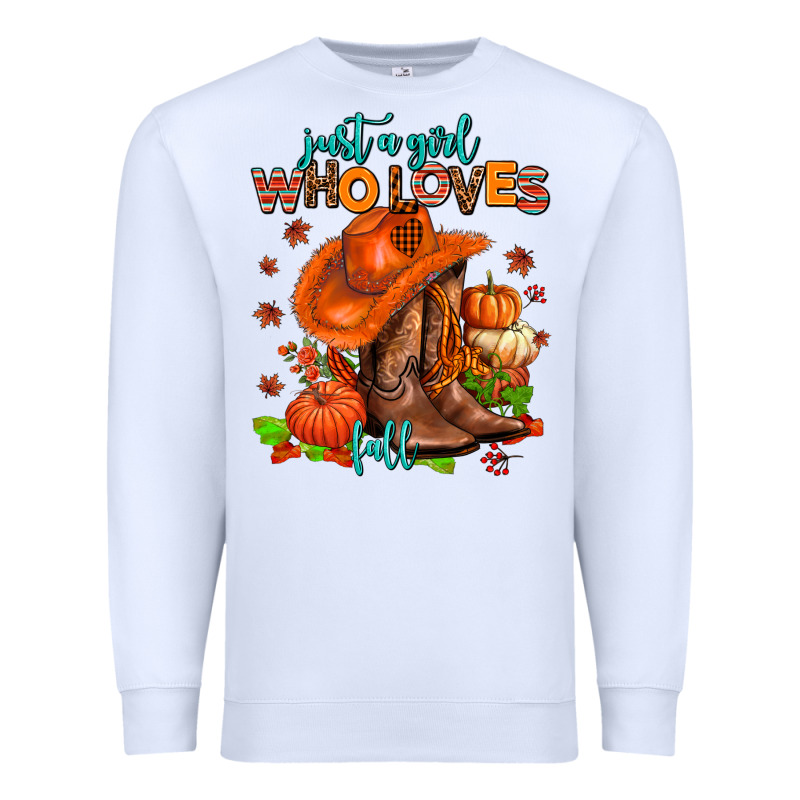 Jusr A Girl Who Loves Fall  Cowgirl Premium Sweatshirt by AdoDesignShop | Teevron