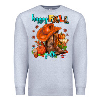 Heather Grey happy fall y'all  cowgirl Premium Sweatshirt - AdoDesignShop