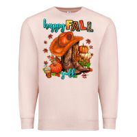 Pale Pink happy fall y'all  cowgirl Premium Sweatshirt - AdoDesignShop