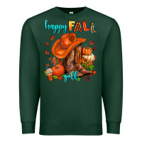 Sports Green happy fall y'all  cowgirl Premium Sweatshirt - AdoDesignShop
