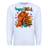 White happy fall y'all  cowgirl Premium Sweatshirt - AdoDesignShop