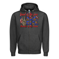 Charcoal Heather land of the free america because of the brave Zipper Hoodie - texasbilliewilder