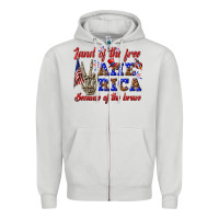 Dove Grey land of the free america because of the brave Zipper Hoodie - texasbilliewilder