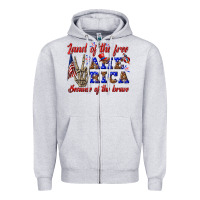 Heather Grey land of the free america because of the brave Zipper Hoodie - texasbilliewilder