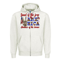 Oatmeal Heather land of the free america because of the brave Zipper Hoodie - texasbilliewilder