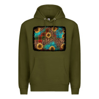 Army Green christmas sunflowers and buffalo plaid background Premium Hoodie - Jasminsmagicworld