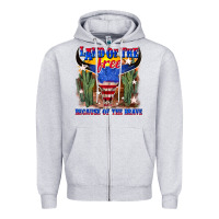 Heather Grey land of the free because of the brave Zipper Hoodie - texasbilliewilder