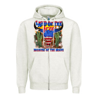 Oatmeal Heather land of the free because of the brave Zipper Hoodie - texasbilliewilder
