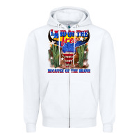 White land of the free because of the brave Zipper Hoodie - texasbilliewilder