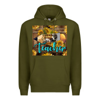 Army Green Western Teacher Pencil With Sunflowers Premium Hoodie - LillyAllenDesigns
