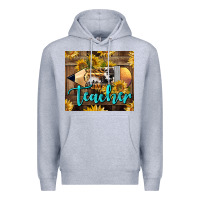Heather Grey Western Teacher Pencil With Sunflowers Premium Hoodie - LillyAllenDesigns