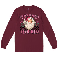 Burgundy santa's favorite teacher Long Sleeve Tee - MaliasSmallBusiness