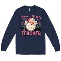 Navy santa's favorite teacher Long Sleeve Tee - MaliasSmallBusiness