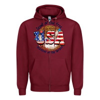 Burgundy land of the free usa because of the brave billie w Zipper Hoodie - texasbilliewilder