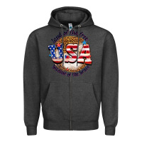 Charcoal Heather land of the free usa because of the brave billie w Zipper Hoodie - texasbilliewilder