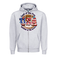 Heather Grey land of the free usa because of the brave billie w Zipper Hoodie - texasbilliewilder